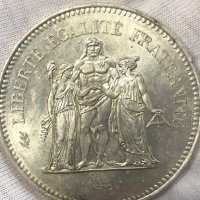 Сребърна монета Франция 50 франка 1978 Херкулес, снимка 2 - Нумизматика и бонистика - 40498360