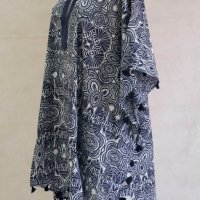 Туника тип кафтан от памук в тъмносиньо и цвят слонова кост Ble collection - S/M/L, снимка 3 - Туники - 43097141