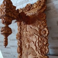 Стара дърворезба с лампа - ловни мотиви - 62/28см , снимка 5 - Антикварни и старинни предмети - 43711187