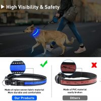 LED нашийник за куче разходка през нощта безопасност USB акумулаторен, снимка 7 - За кучета - 33633425
