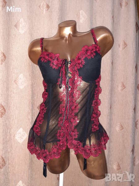 80 D Черен, прозрачен, еластичен корсет с жартиери , снимка 1