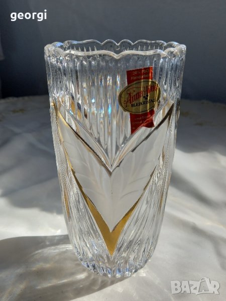 немска ваза от оловен кристал с позлата Anna Hutte , снимка 1