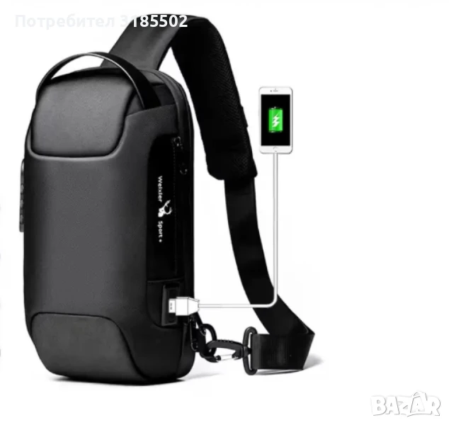 Мъжка чанта за през рамо Crossbody с USB зареждане, водоустойчива и с противокраден джоб, снимка 1
