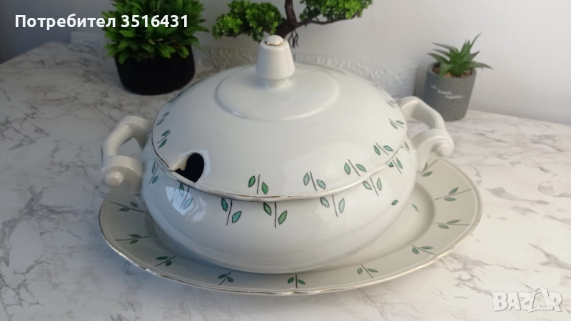 Комплект от супник с капак и чиния, снимка 1