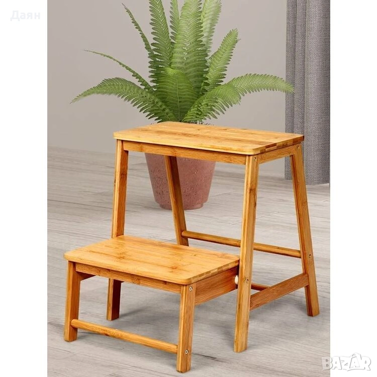 Сгъваема бамбукова табуретка, стълба с 2 стъпала COSTWAY, снимка 1