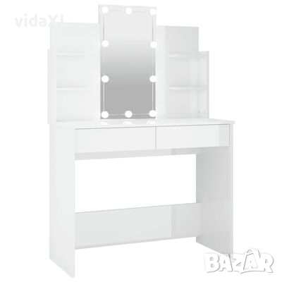vidaXL Тоалетка с LED, бял гланц, 96x40x142 см(SKU:808825, снимка 1