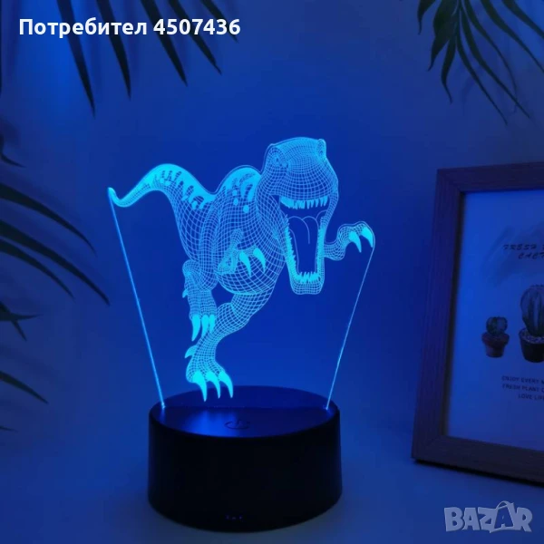 Холограмна 3D LED лампа Динозавър,RGB Седемцветен Интелигентен Контрол,USB, снимка 1
