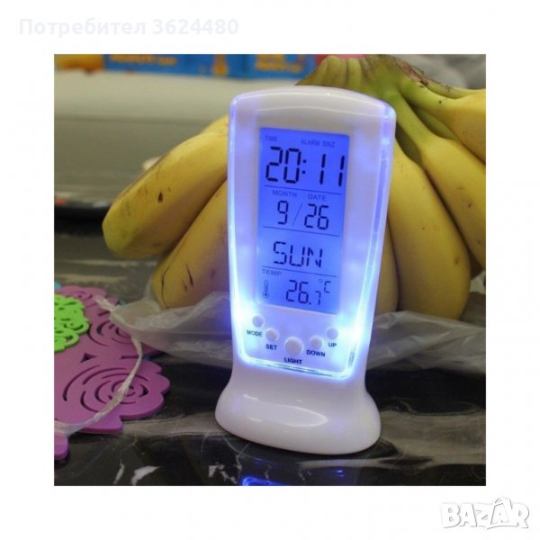 510 Дигитален, диоден, настолен, LED часовник, вътрешен монтаж, с термометър, на батерии, снимка 1