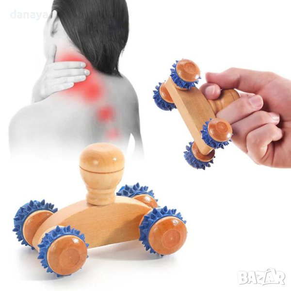 3700 Дървен масажор Количка с 4 колела, снимка 1