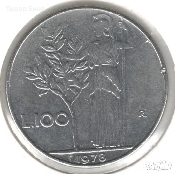 Italy-100 Lire-1978 R-KM# 96.1-large type, снимка 1