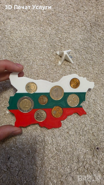 3D принтиран държач/органайзер за монети – български лев и евро Coin Card Holder, снимка 1
