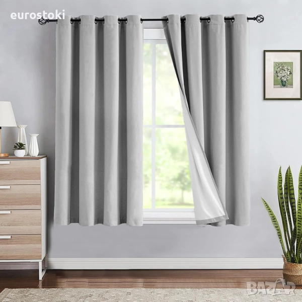 Treatmentex непрозрачни завеси с ефект на лен, термо завеса с капси, затъмняваща, сива, топлоизолаци, снимка 1