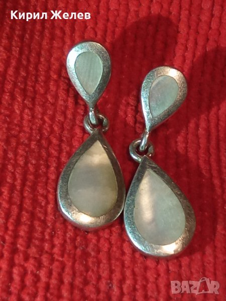 ВИНТИДЖ СРЕБЪРНИ СЕДЕФЕНИ АР НУВО ОБЕЦИ СРЕБРО 925 АНГЛИЯ РЪЧНА ЮВЕЛИРНА ИЗРАБОТКА 27169, снимка 1