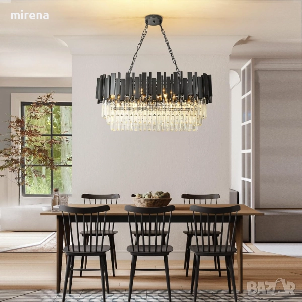 Модерен кристален полилей, черен, златен, висящ, овално, 80 x 35 см, снимка 1