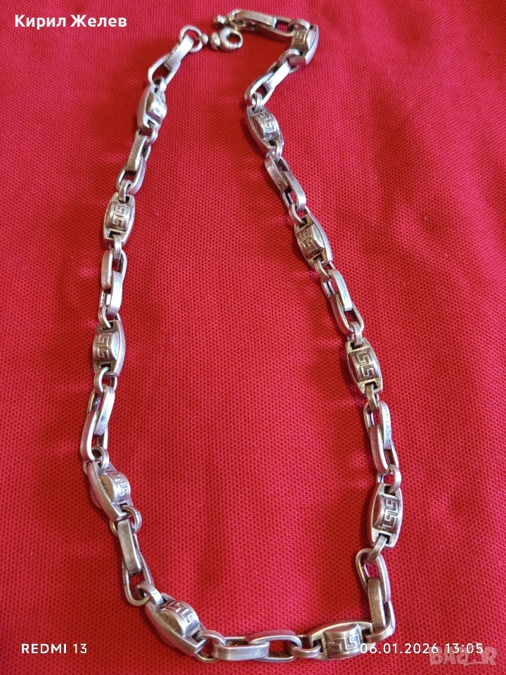 Сребърен ланец плетка тип ГРЪЦКИ КЛЮЧ масивен фешън модел много красив 21295, снимка 1