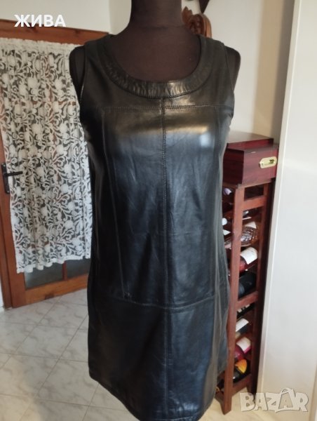  Естествена кожа дамски черен сукман, снимка 1