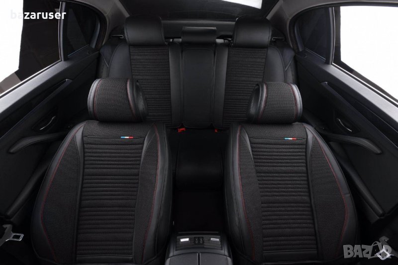 К-т Черна Кожена Тапицерия(Калъфи за Седалки) Подходящ за всички автомобили, снимка 1