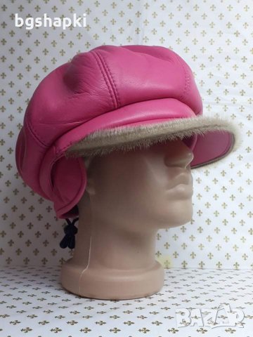 Дамска кожена шапка каскет в розов цвят -69, снимка 2 - Шапки - 35274382