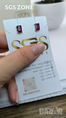 Сребърни обеци с гранат., снимка 3 - Обеци - 52872675
