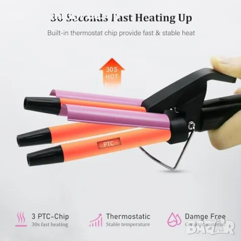 Нова Керамична маша за естествени вълни регулируема температура, удобна за пътуване, снимка 3 - Маши за коса - 48020814