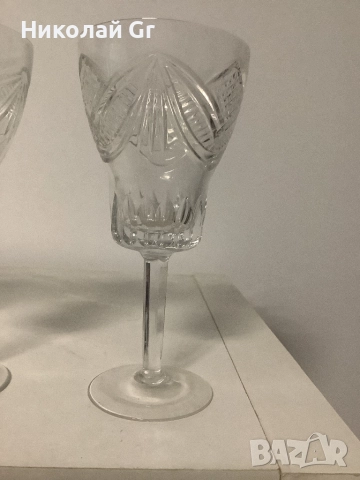 Чаши за вино кристал произведено  в Чехословакия  1970 години височина 16 см цена за 3 броя, снимка 2 - Чаши - 52342624