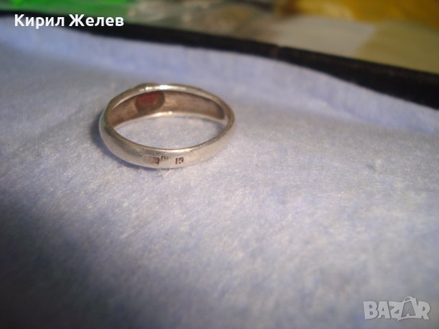 СТАРИНЕН СРЕБЪРЕН с ЧЕРВЕН КЕХЛИБАР АРТ ДЕКО ПРЪСТЕН СРЕБРО 925 с 3 МАРКИРОВКИ и МАРКАЗИТИ 27192, снимка 8 - Антикварни и старинни предмети - 36869057
