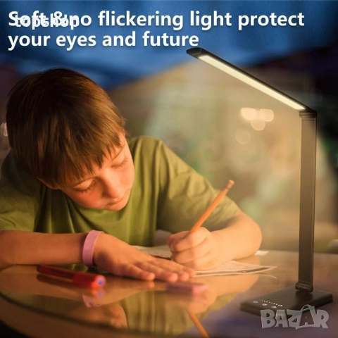 LED настолна лампа с литиева батерия, димируема за четене с USB порт за зареждане, 5 режима, снимка 7 - Настолни лампи - 51572535