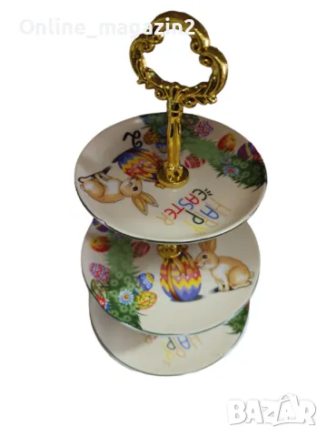 Великденско плато на 3 нива зайче с великденско яйце, снимка 1