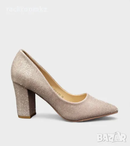 Дамски елегантни обувки на висок ток с брокатен блясък – шампанско | 920-81BB