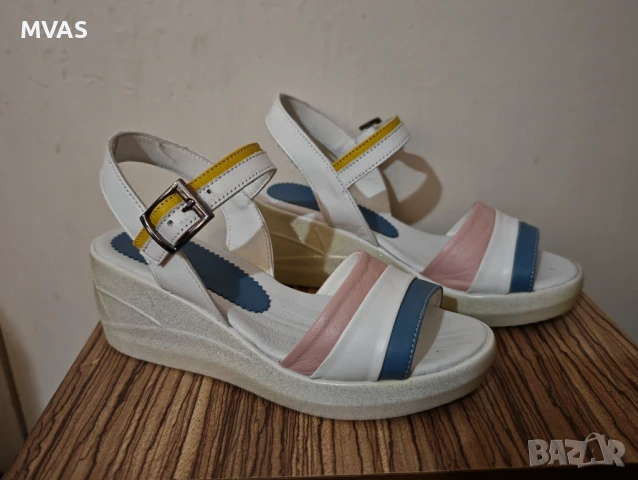 Естествена кожа Дамски сандали н платформа 38 размер цветни, снимка 3 - Сандали - 50745705