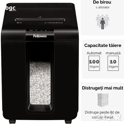 Унищожител На Документи Fellowes Automax 100M, 100 листа, Mini cut - 24 месеца гаранция, снимка 4 - Друго - 48724931