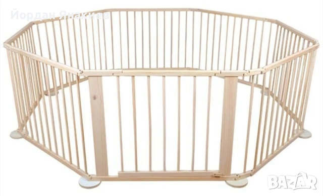 Детска дървена сгъваема ограда/кошара за игра 8 елемента