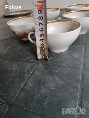 Дулево - съветски порцелан 5 чаши златен кант и роза, снимка 6 - Антикварни и старинни предмети - 53279962