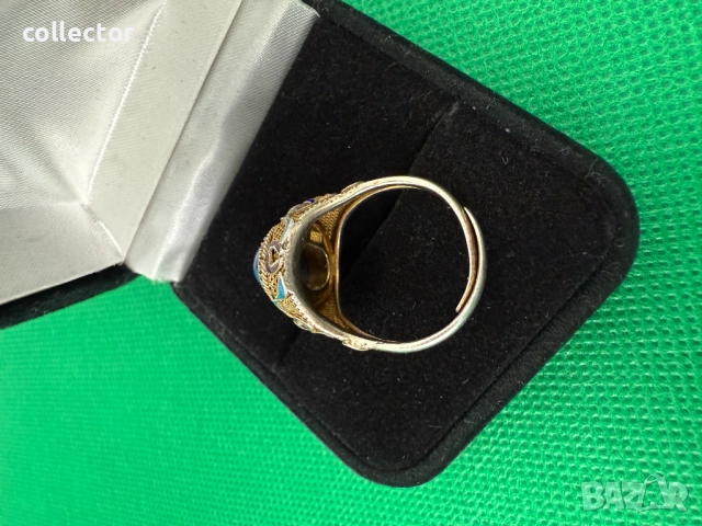 Уникат ! Сребърен пръстен с емайл / позлата и лапис лазули. №7638, снимка 3 - Пръстени - 52502949