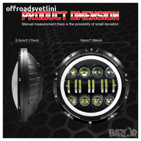 200W LED Фарове 7 инч за Lada Niva, Nissan Terrano 2, Cherokee KJ и др, снимка 7 - Аксесоари и консумативи - 52827960