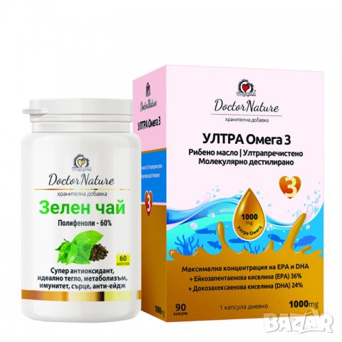 Dr. Nature Ултра Омега 3 - 90 капс х 1000 мг + Зелен чай - 60 капсули