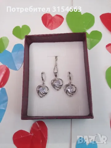 Сребърен комплект колие и обици , снимка 3 - Бижутерийни комплекти - 49104050