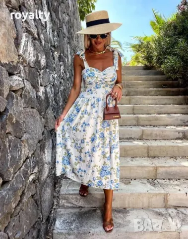 Дамска лятна рокля с принт на сини цветя