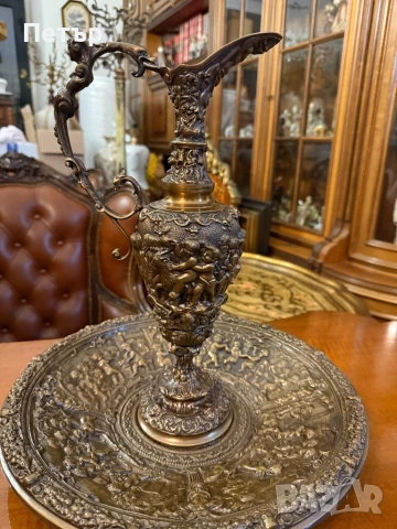 Голямо бронзово плато с масивна кана!, снимка 4 - Антикварни и старинни предмети - 50695840