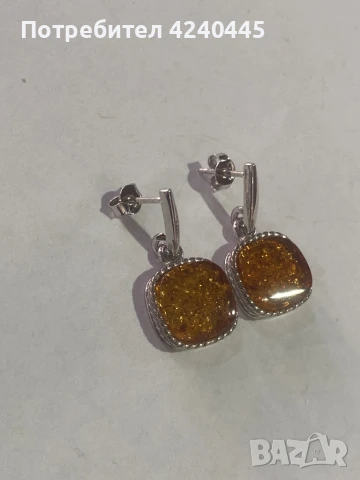 Сребърни обеци с кехлибар, снимка 2 - Обеци - 50712588