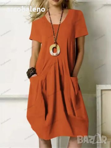 Ежедневна дамска свободна суинг рокля с джобове, 4цвята , снимка 4 - Рокли - 40027712