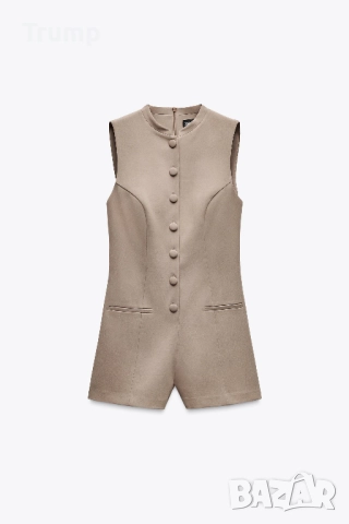  - 20 %  Елегантен къс гащеризон, цвят бежав, снимка 6 - Гащеризони - 51512931