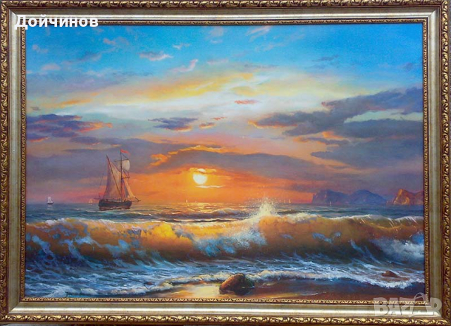 ”По вълните”, морски пейзаж с платноход, картина , снимка 16 - Картини - 32702588