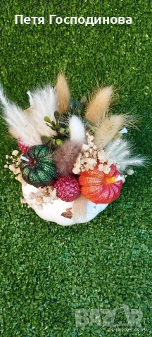 Керамична тиква -букет от соев восък , снимка 6 - Декорация за дома - 52682220