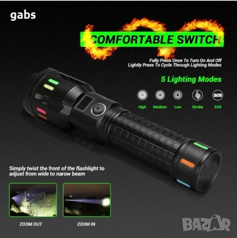 Мощен алуминиев LED фенер 1000m, COBA CB-G62, снимка 5 - Екипировка - 51720691