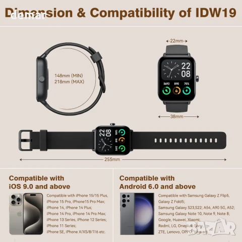 Смарт часовник за мъже с вградена Alexa, 1.8", над 100 спортни режима, IP68, за iOS и Android, снимка 8 - Смарт часовници - 50457097