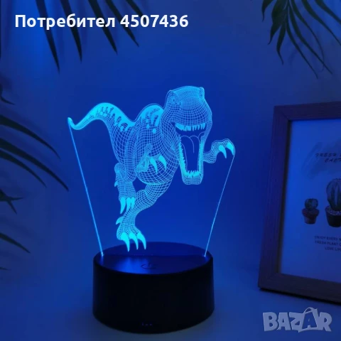 Холограмна 3D LED лампа Динозавър,RGB Седемцветен Интелигентен Контрол,USB, снимка 1