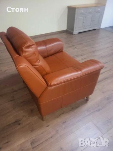 Кафяв кожен фотьойл, снимка 4 - Дивани и мека мебел - 43290509