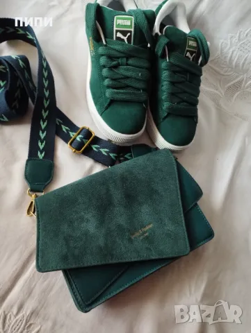 ЕСТЕСТВЕНА КОЖА дамска чанта през рамо, цвят зелен, снимка 2 - Чанти - 48194504