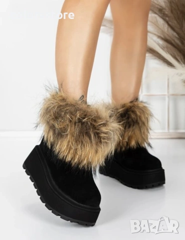 Боти на платформа - черен ЕСТЕСТВЕН велур с бежов ЕСТЕСТВЕН косъм - 3ASJN73 , снимка 2 - Дамски боти - 53025532